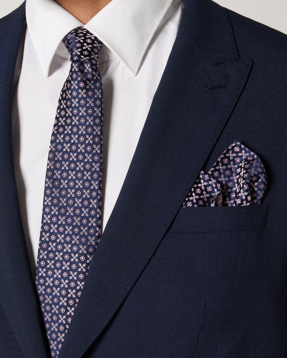 Silk Geo Jacquard Tie, Navy, hi-res